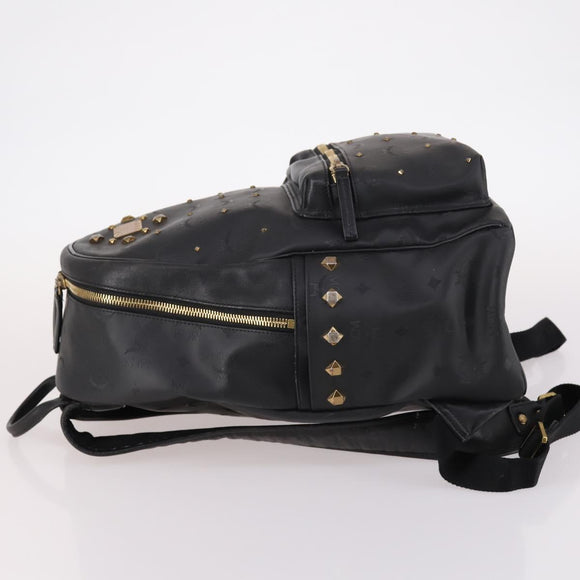 MCM Vicetos Studs Backpack Leather Black Gold Auth 141769