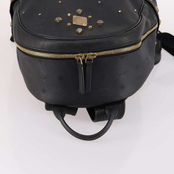 MCM Vicetos Studs Backpack Leather Black Gold Auth 141769