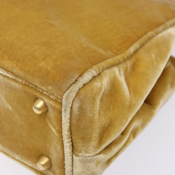 PRADA Hand Bag Velor Yellow Gold Auth 141776
