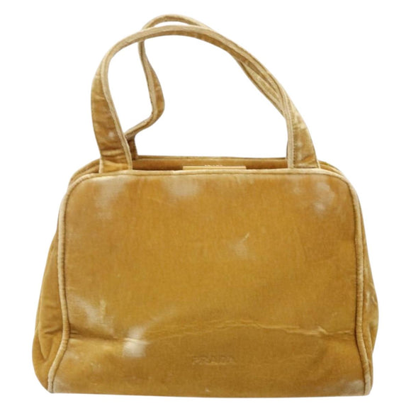 PRADA Hand Bag Velor Yellow Gold Auth 141776
