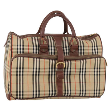 Burberrys Nova Check Boston Bag Canvas Beige Gold Auth 141783