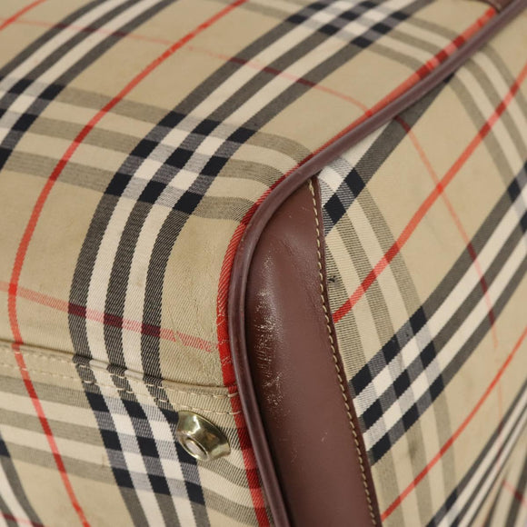 Burberrys Nova Check Boston Bag Canvas Beige Gold Auth 141783