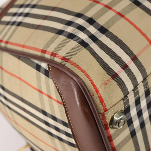 Burberrys Nova Check Boston Bag Canvas Beige Gold Auth 141783