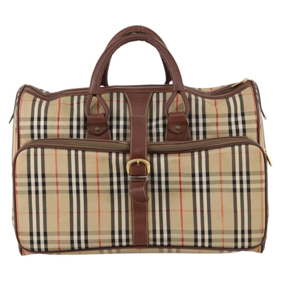 Burberrys Nova Check Boston Bag Canvas Beige Gold Auth 141783