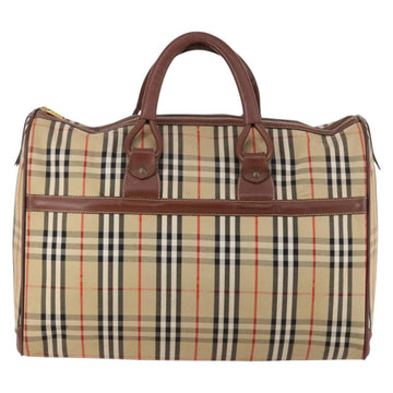 Burberrys Nova Check Boston Bag Canvas Beige Gold Auth 141783 - 0