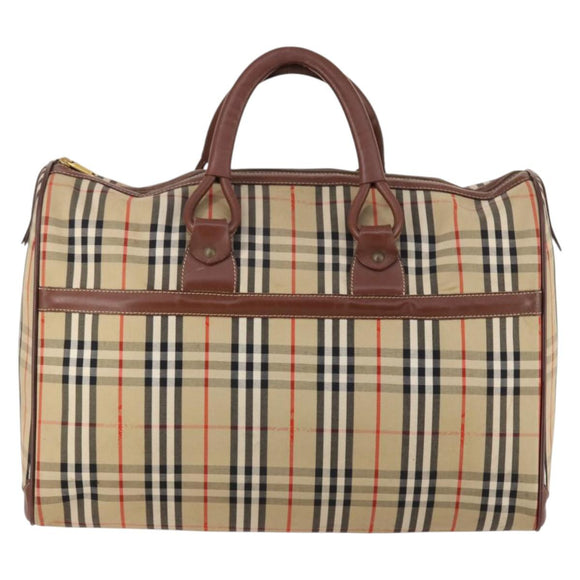 Burberrys Nova Check Boston Bag Canvas Beige Gold Auth 141783