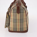 Burberrys Nova Check Boston Bag Canvas Beige Gold Auth 141783-3