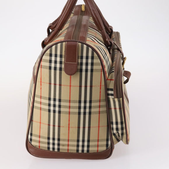 Burberrys Nova Check Boston Bag Canvas Beige Gold Auth 141783