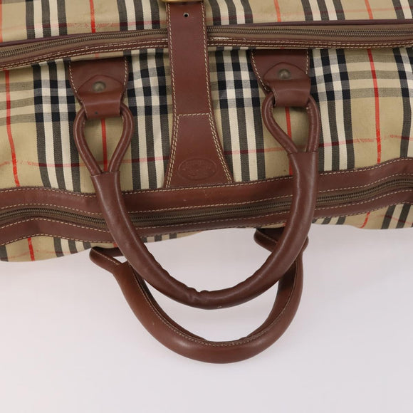 Burberrys Nova Check Boston Bag Canvas Beige Gold Auth 141783