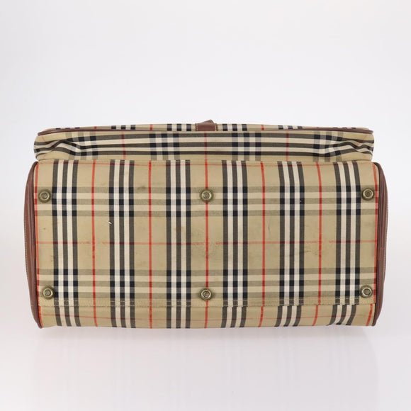 Burberrys Nova Check Boston Bag Canvas Beige Gold Auth 141783