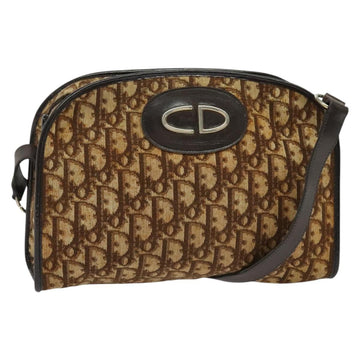 Christian Dior Trotter Canvas Shoulder Bag Brown Gold Auth 141785