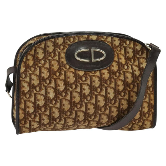 Christian Dior Trotter Canvas Shoulder Bag Brown Gold Auth 141785