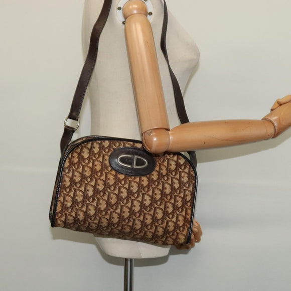 Christian Dior Trotter Canvas Shoulder Bag Brown Gold Auth 141785