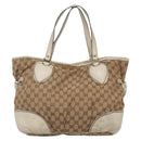 GUCCI GG Canvas Tote Bag Beige Gold 211954 Auth 141790-3