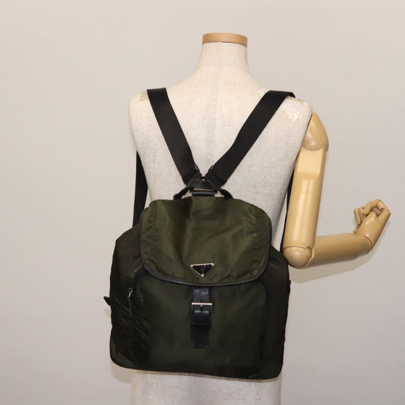 PRADA Backpack Nylon Khaki Silver Auth 141801