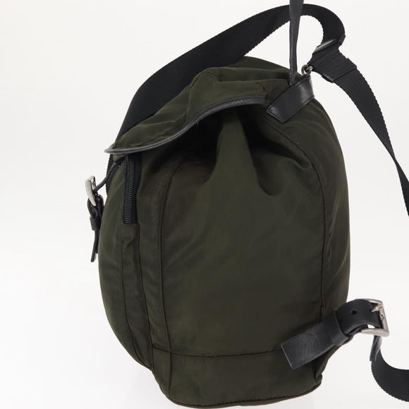 PRADA Backpack Nylon Khaki Silver Auth 141801