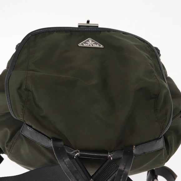 PRADA Backpack Nylon Khaki Silver Auth 141801