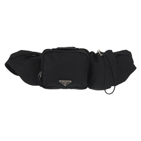 PRADA Waist bag Nylon Black Silver Auth 141803