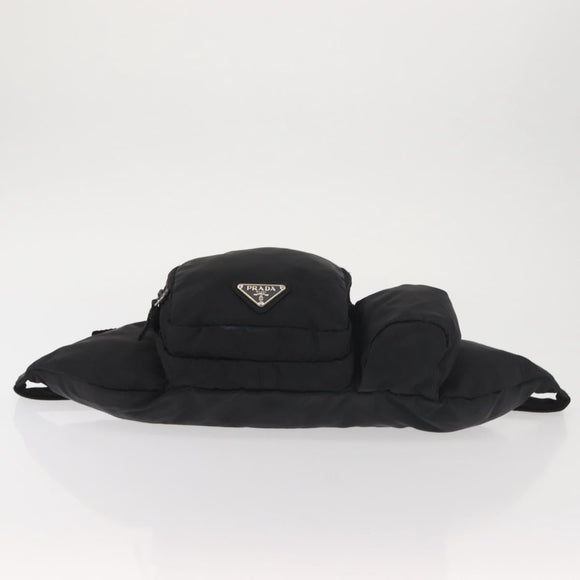 PRADA Waist bag Nylon Black Silver Auth 141803