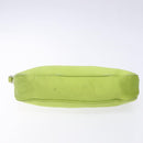 PRADA Accessory Pouch Satin Silver Light green Auth 141804-5