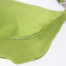 PRADA Accessory Pouch Satin Silver Light green Auth 141804-15