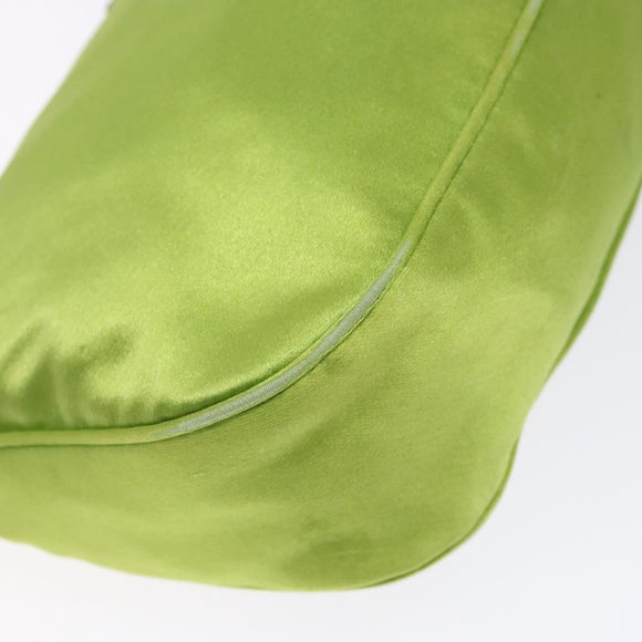 PRADA Accessory Pouch Satin Silver Light green Auth 141804