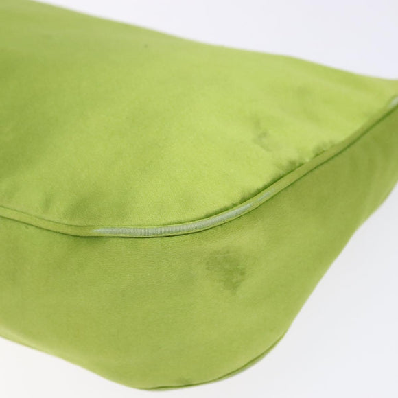 PRADA Accessory Pouch Satin Silver Light green Auth 141804
