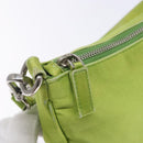 PRADA Accessory Pouch Satin Silver Light green Auth 141804-20