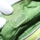 PRADA Accessory Pouch Satin Silver Light green Auth 141804-21