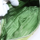 PRADA Accessory Pouch Satin Silver Light green Auth 141804-10