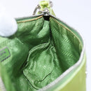 PRADA Accessory Pouch Satin Silver Light green Auth 141804-22