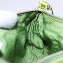 PRADA Accessory Pouch Satin Silver Light green Auth 141804-23