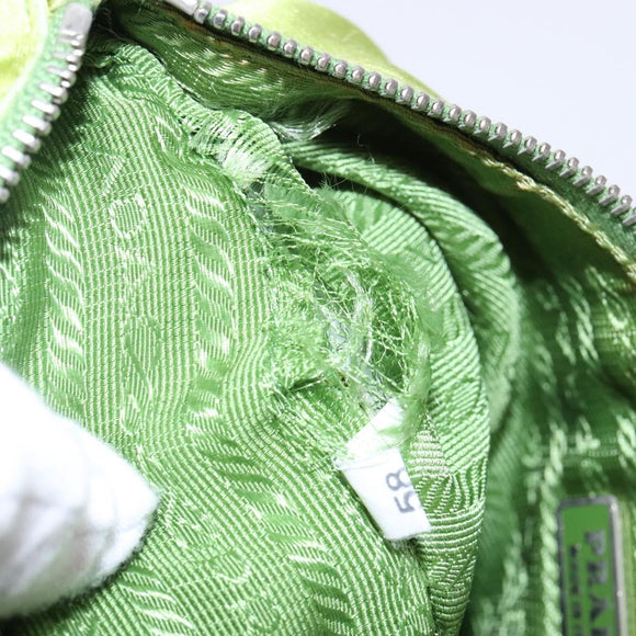 PRADA Accessory Pouch Satin Silver Light green Auth 141804