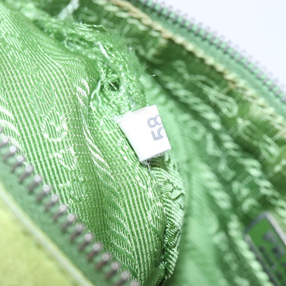 PRADA Accessory Pouch Satin Silver Light green Auth 141804