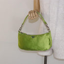 PRADA Accessory Pouch Satin Silver Light green Auth 141804-24
