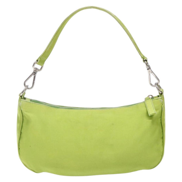 PRADA Accessory Pouch Satin Silver Light green Auth 141804