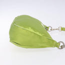 PRADA Accessory Pouch Satin Silver Light green Auth 141804-3