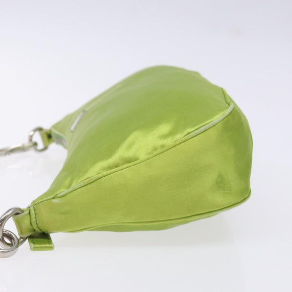 PRADA Accessory Pouch Satin Silver Light green Auth 141804