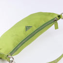 PRADA Accessory Pouch Satin Silver Light green Auth 141804-6