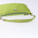 PRADA Accessory Pouch Satin Silver Light green Auth 141804-7