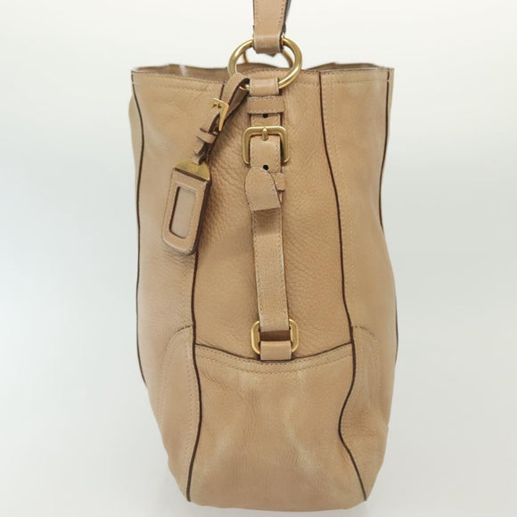 PRADA Shoulder Bag Leather Beige Gold Auth 141810