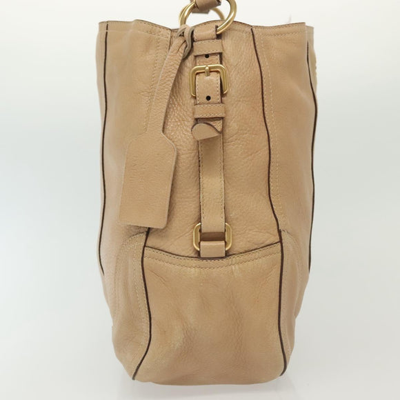 PRADA Shoulder Bag Leather Beige Gold Auth 141810