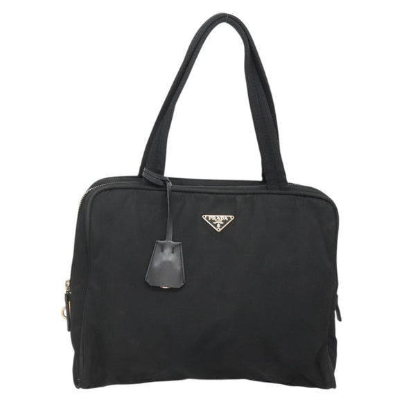PRADA Hand Bag Nylon Black Gold Auth 141813