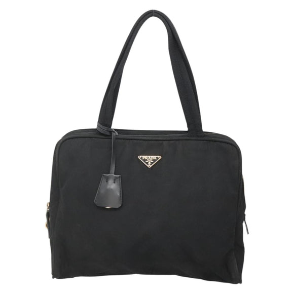 PRADA Hand Bag Nylon Black Gold Auth 141813