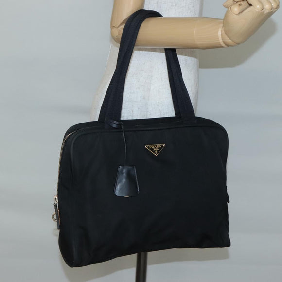 PRADA Hand Bag Nylon Black Gold Auth 141813