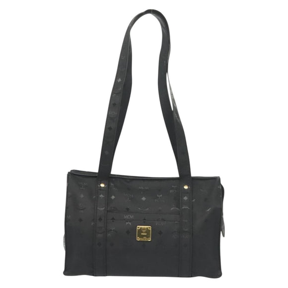 MCM Vicetos Logogram Shoulder Bag PVC Leather Black Gold Auth 141816