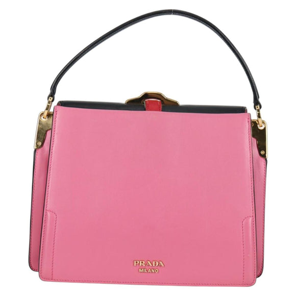 PRADA Bell Hand Bag Leather 2way Pink Gold Auth 141818M