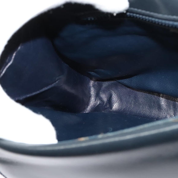 CELINE Horse Carriage Shoulder Bag Leather Navy Gold Auth 141819