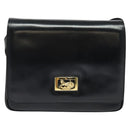 CELINE Horse Carriage Shoulder Bag Leather Navy Gold Auth 141819-13