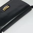 CELINE Horse Carriage Shoulder Bag Leather Navy Gold Auth 141819-6